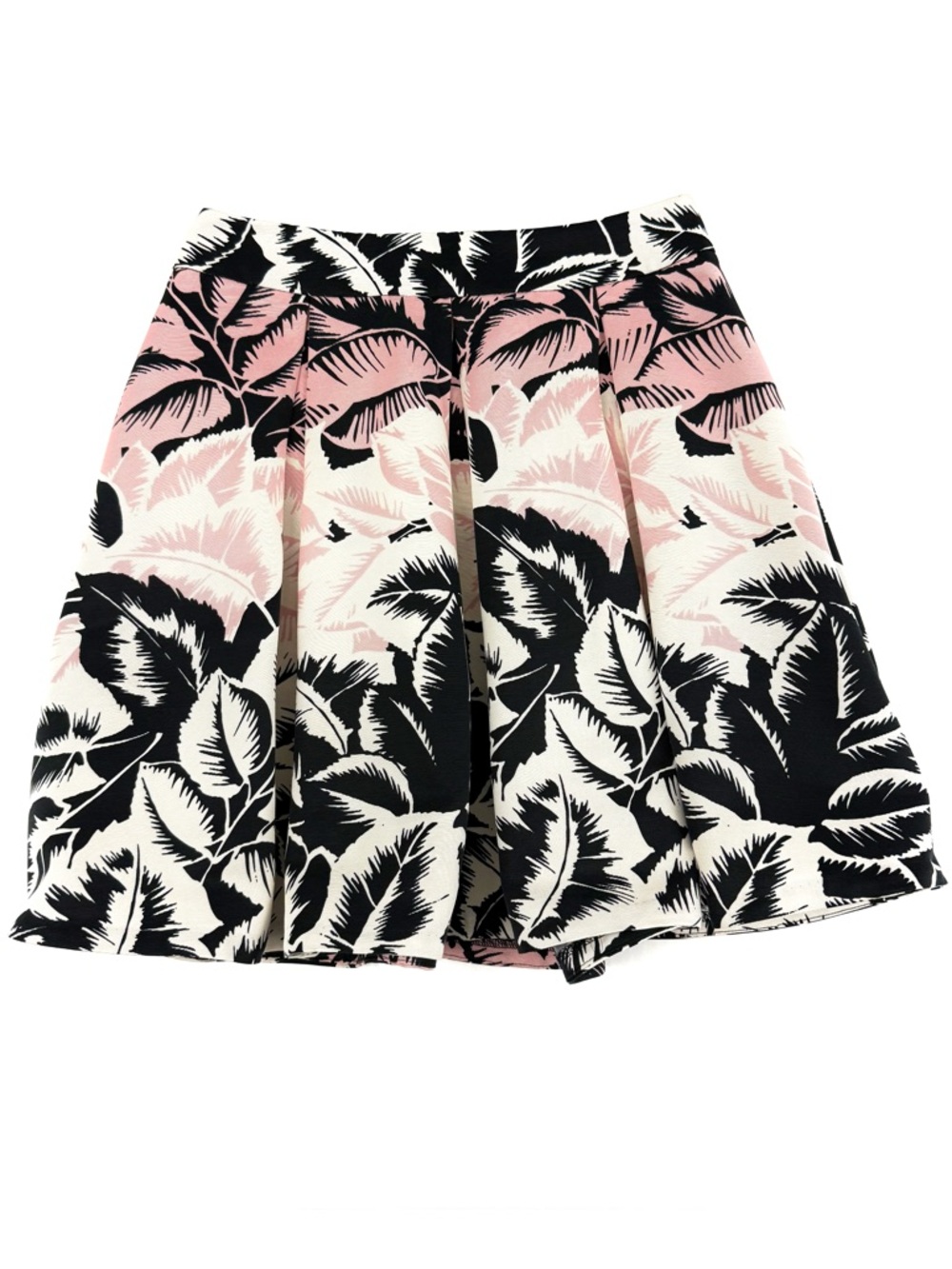 Express Aline Flare Pleated Mini Skirt Floral Leaf Print